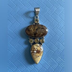 925 Sterling Silver And Jasper Pendant. Stamped.